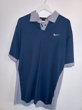 Nike Navy and Light Gray Men's Golf Polo ( Tiger Woods Collection)